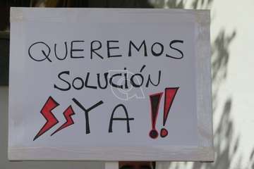 Protesta de los extrabajadores del Paco Artiles esta mañana en El Calero/TA/Antonio Alí y Acfi Press.